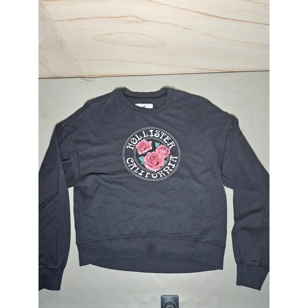 Hollister California‎ Pink Rose Graphic Crewneck Sweatshirt Black Small 352F2440